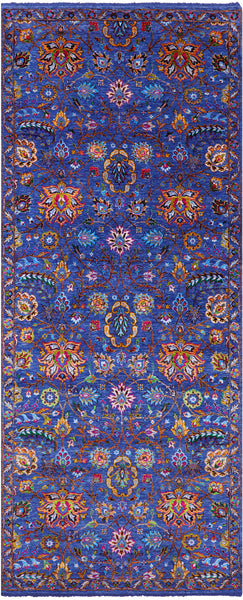 Blue Persian Tabriz Handmade Wool & Silk Rug - 4' 10" X 12' 1" - Golden Nile