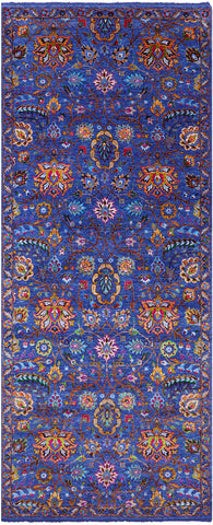 Blue Persian Tabriz Handmade Wool & Silk Rug - 4' 10