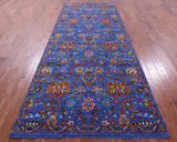 Blue Persian Tabriz Handmade Wool & Silk Rug - 4' 10" X 12' 1" - Golden Nile