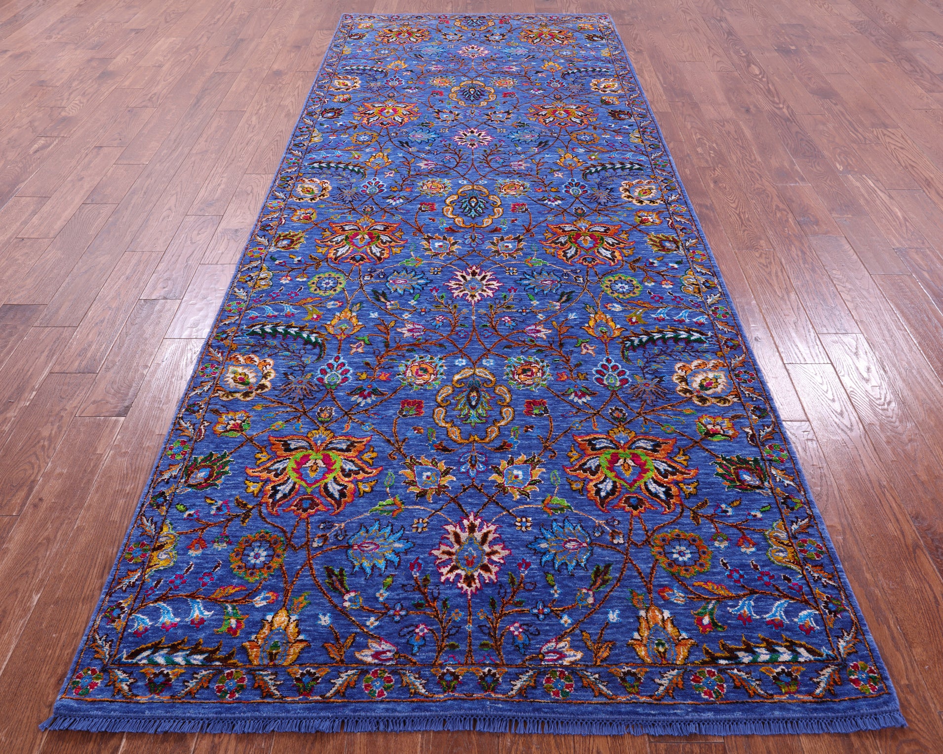 Blue Persian Tabriz Handmade Wool & Silk Rug - 4' 10" X 12' 1" - Golden Nile