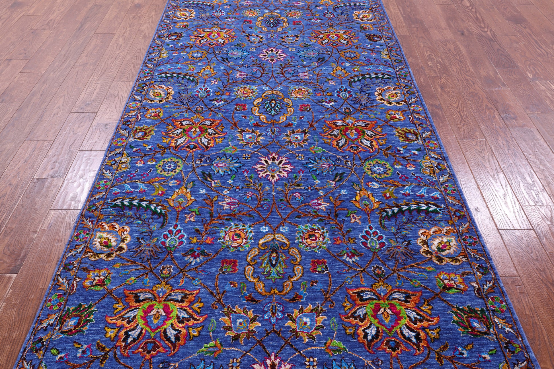 Blue Persian Tabriz Handmade Wool & Silk Rug - 4' 10" X 12' 1" - Golden Nile