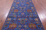 Blue Persian Tabriz Handmade Wool & Silk Rug - 4' 10" X 12' 1" - Golden Nile