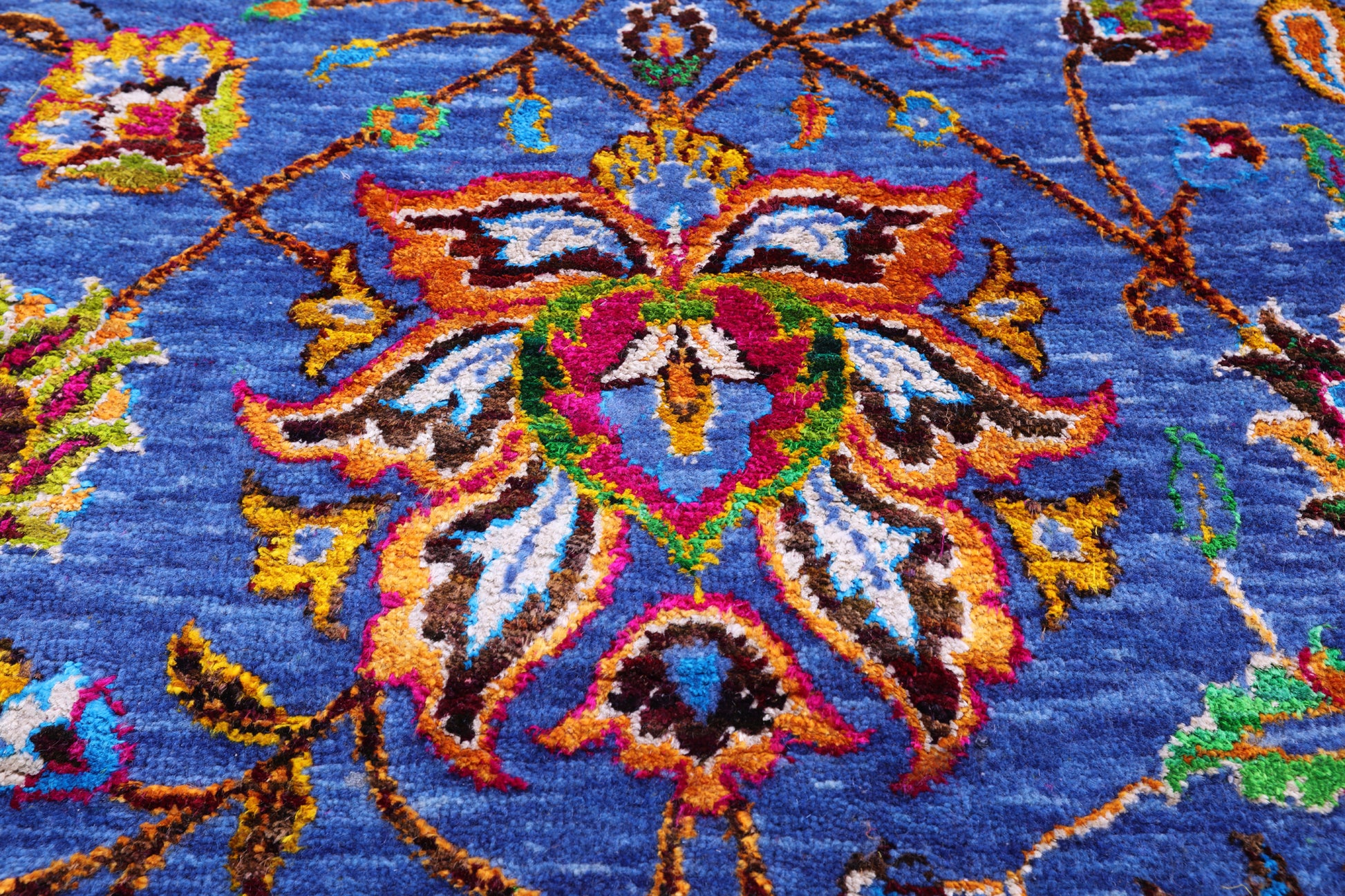 Blue Persian Tabriz Handmade Wool & Silk Rug - 4' 10" X 12' 1" - Golden Nile