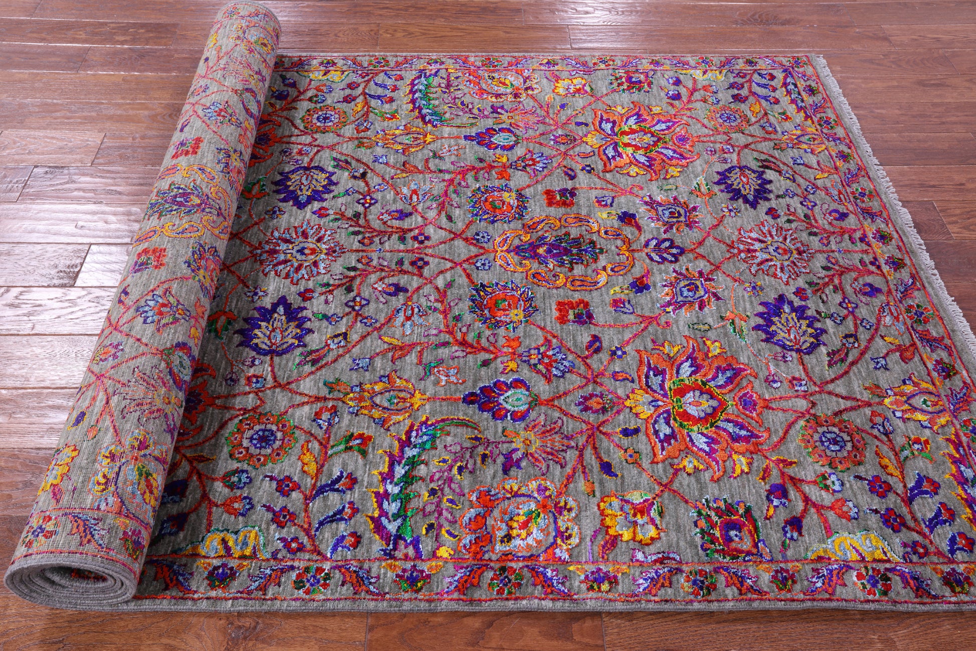 Grey Persian Tabriz Handmade Wool & Silk Rug - 5' 0" X 10' 3" - Golden Nile