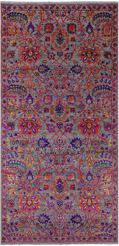 Grey Persian Tabriz Handmade Wool & Silk Rug - 5' 0