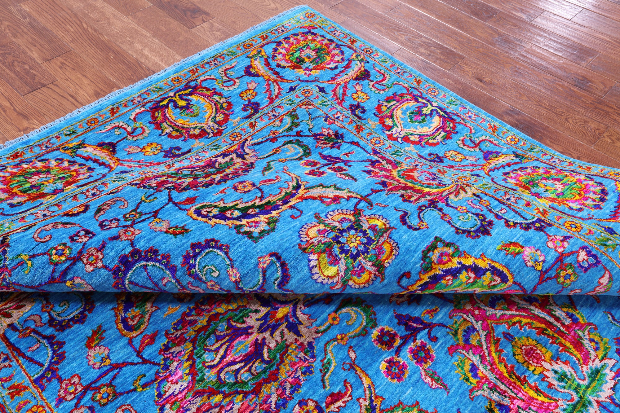 Blue Persian Tabriz Handmade Wool & Silk Rug - 8' 1" X 10' 1" - Golden Nile