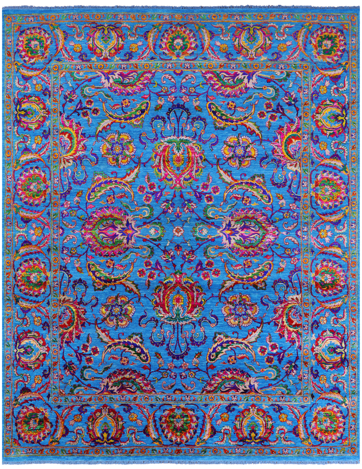 Blue Persian Tabriz Handmade Wool & Silk Rug - 8' 1" X 10' 1" - Golden Nile