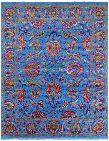 Blue Persian Tabriz Handmade Wool & Silk Rug - 8' 1