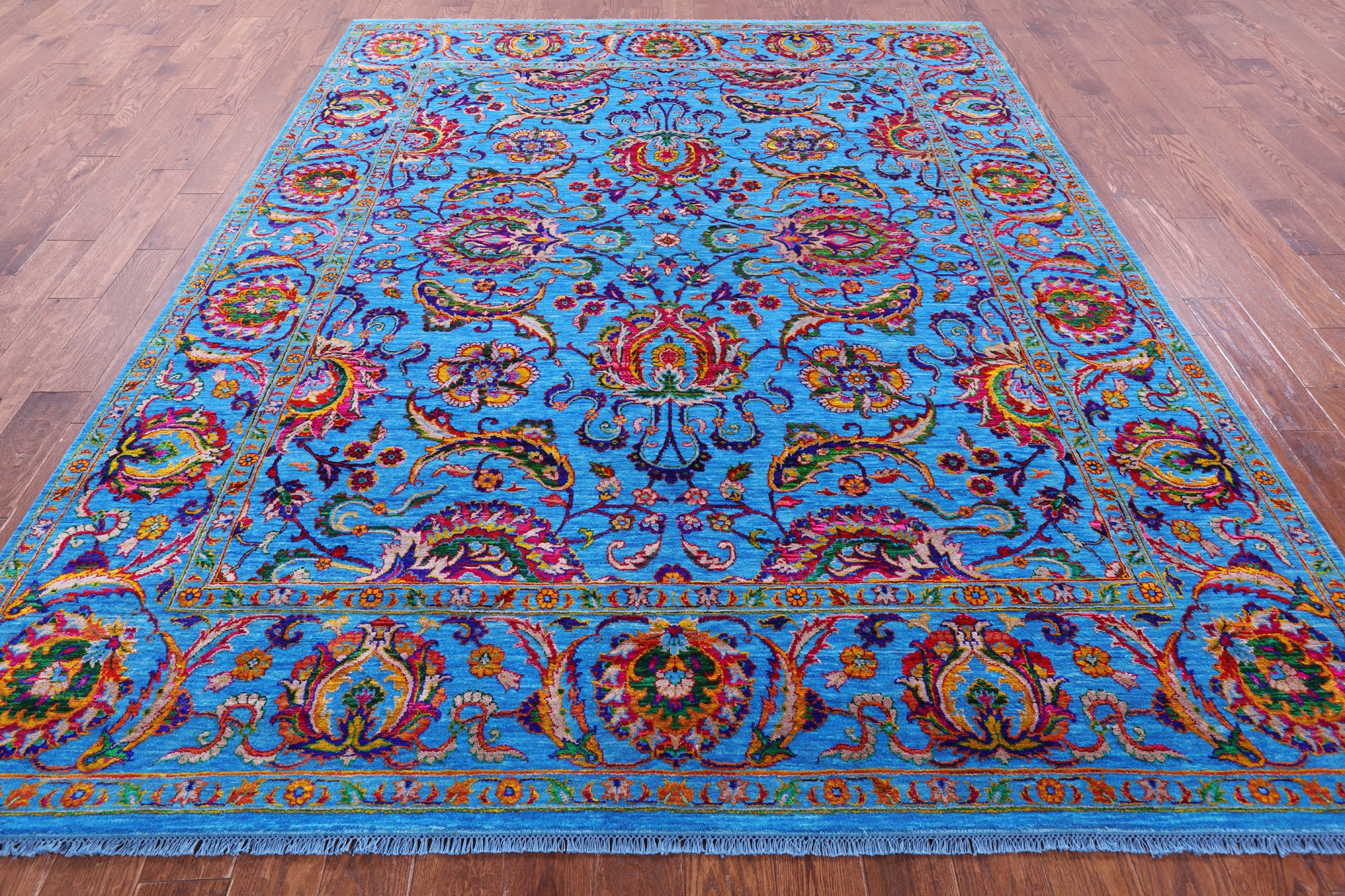 Blue Persian Tabriz Handmade Wool & Silk Rug - 8' 1" X 10' 1" - Golden Nile