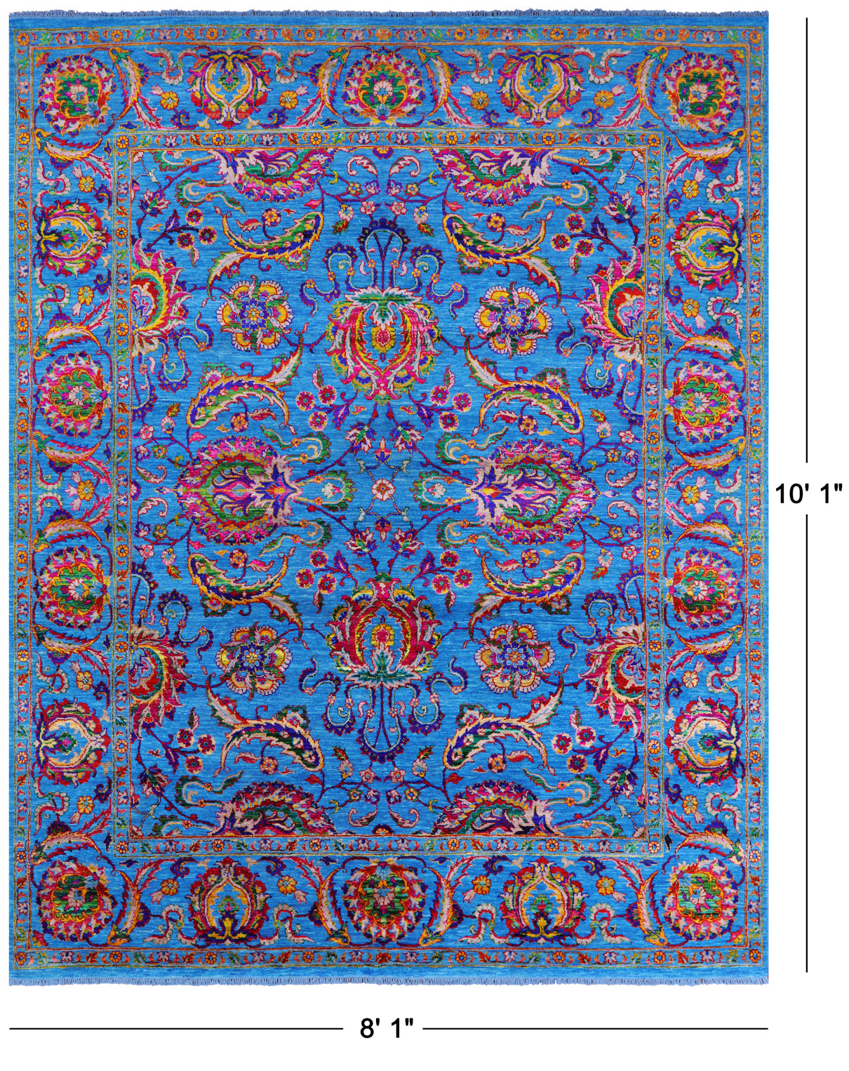 Blue Persian Tabriz Handmade Wool & Silk Rug - 8' 1" X 10' 1" - Golden Nile