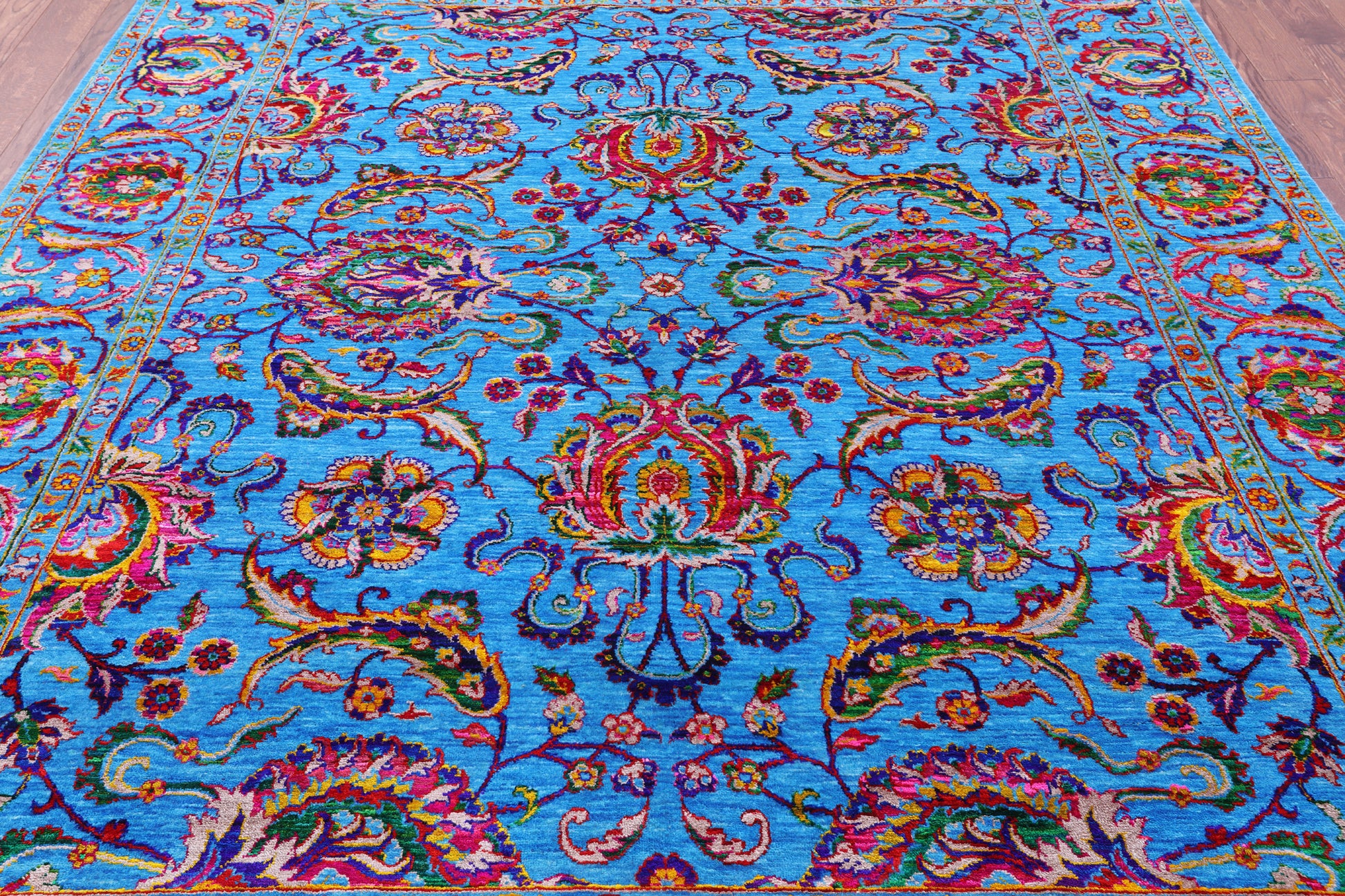 Blue Persian Tabriz Handmade Wool & Silk Rug - 8' 1" X 10' 1" - Golden Nile