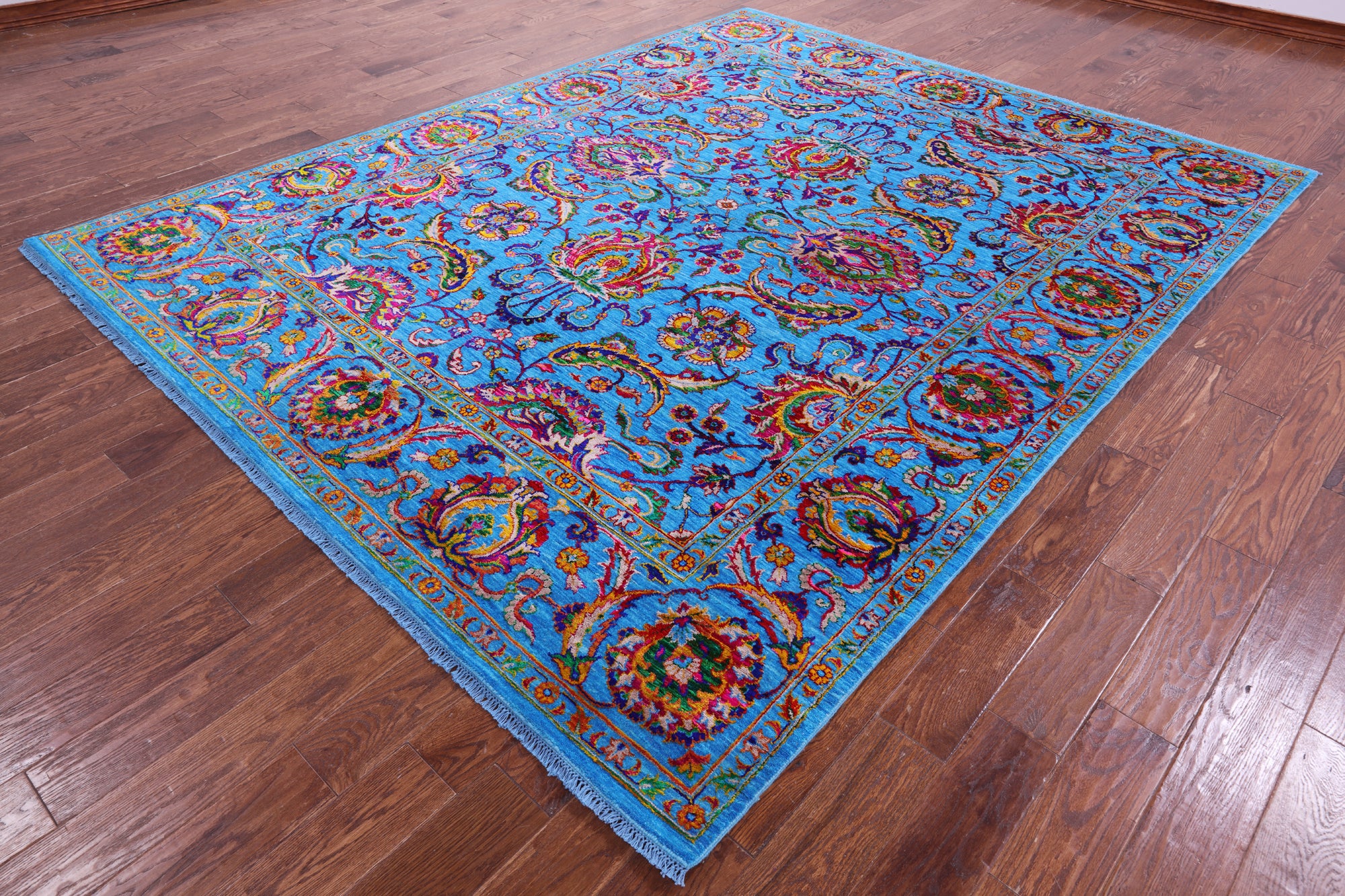 Blue Persian Tabriz Handmade Wool & Silk Rug - 8' 1" X 10' 1" - Golden Nile