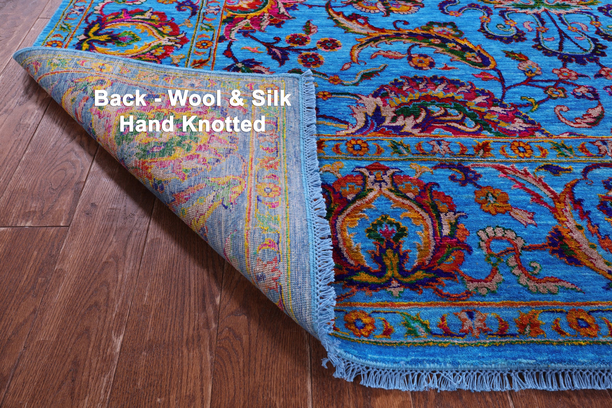 Blue Persian Tabriz Handmade Wool & Silk Rug - 8' 1" X 10' 1" - Golden Nile