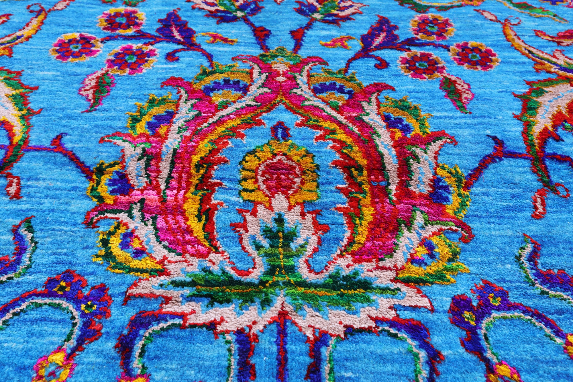 Blue Persian Tabriz Handmade Wool & Silk Rug - 8' 1" X 10' 1" - Golden Nile