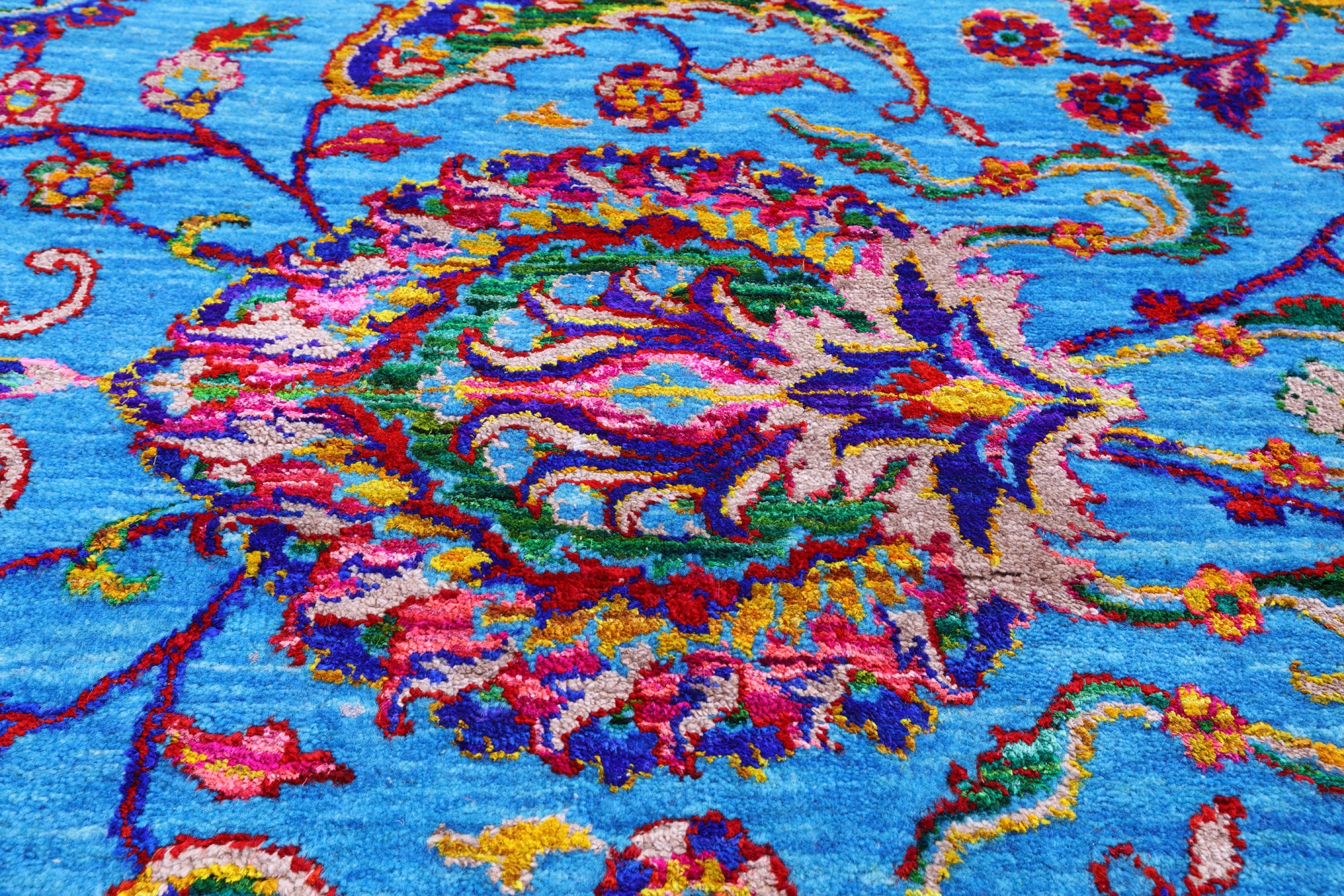 Blue Persian Tabriz Handmade Wool & Silk Rug - 8' 1" X 10' 1" - Golden Nile