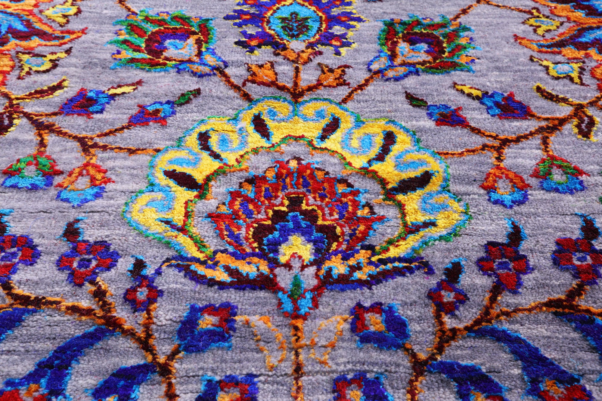 Grey Persian Tabriz Hand Knotted Wool & Silk Rug - 9' 0" X 12' 0" - Golden Nile