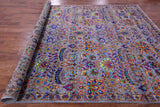 Grey Persian Tabriz Hand Knotted Wool & Silk Rug - 9' 0" X 12' 0" - Golden Nile