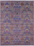 Grey Persian Tabriz Hand Knotted Wool & Silk Rug - 9' 0" X 12' 0" - Golden Nile