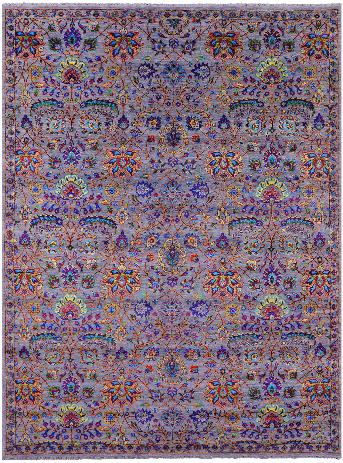 Grey Persian Tabriz Hand Knotted Wool & Silk Rug - 9' 0" X 12' 0" - Golden Nile