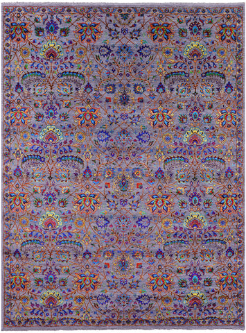 Grey Persian Tabriz Hand Knotted Wool & Silk Rug - 9' 0