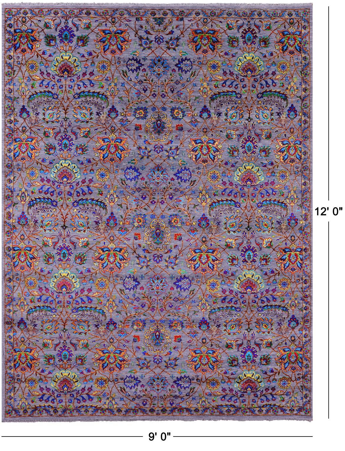 Grey Persian Tabriz Hand Knotted Wool & Silk Rug - 9' 0" X 12' 0" - Golden Nile