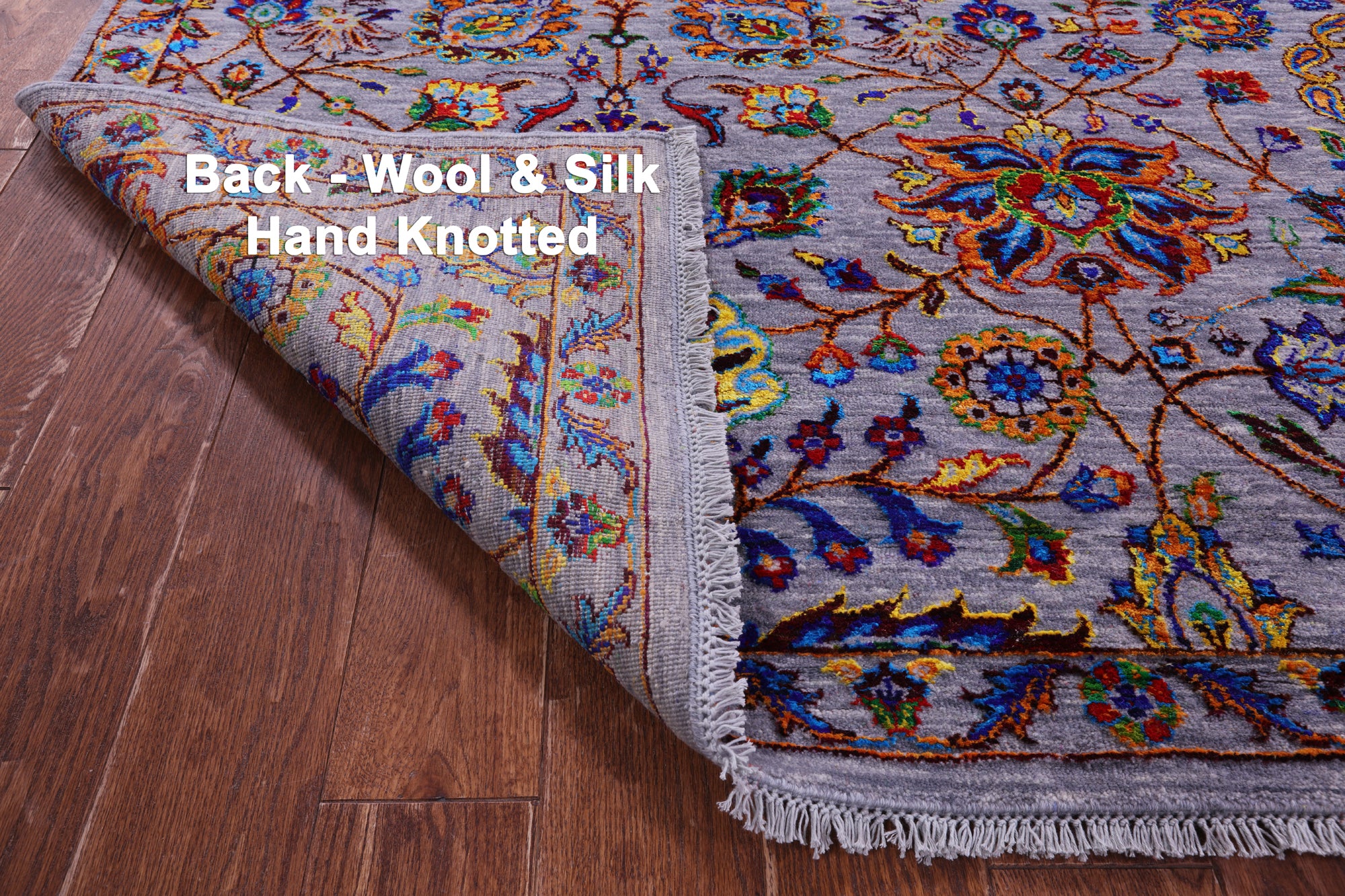Grey Persian Tabriz Hand Knotted Wool & Silk Rug - 9' 0" X 12' 0" - Golden Nile