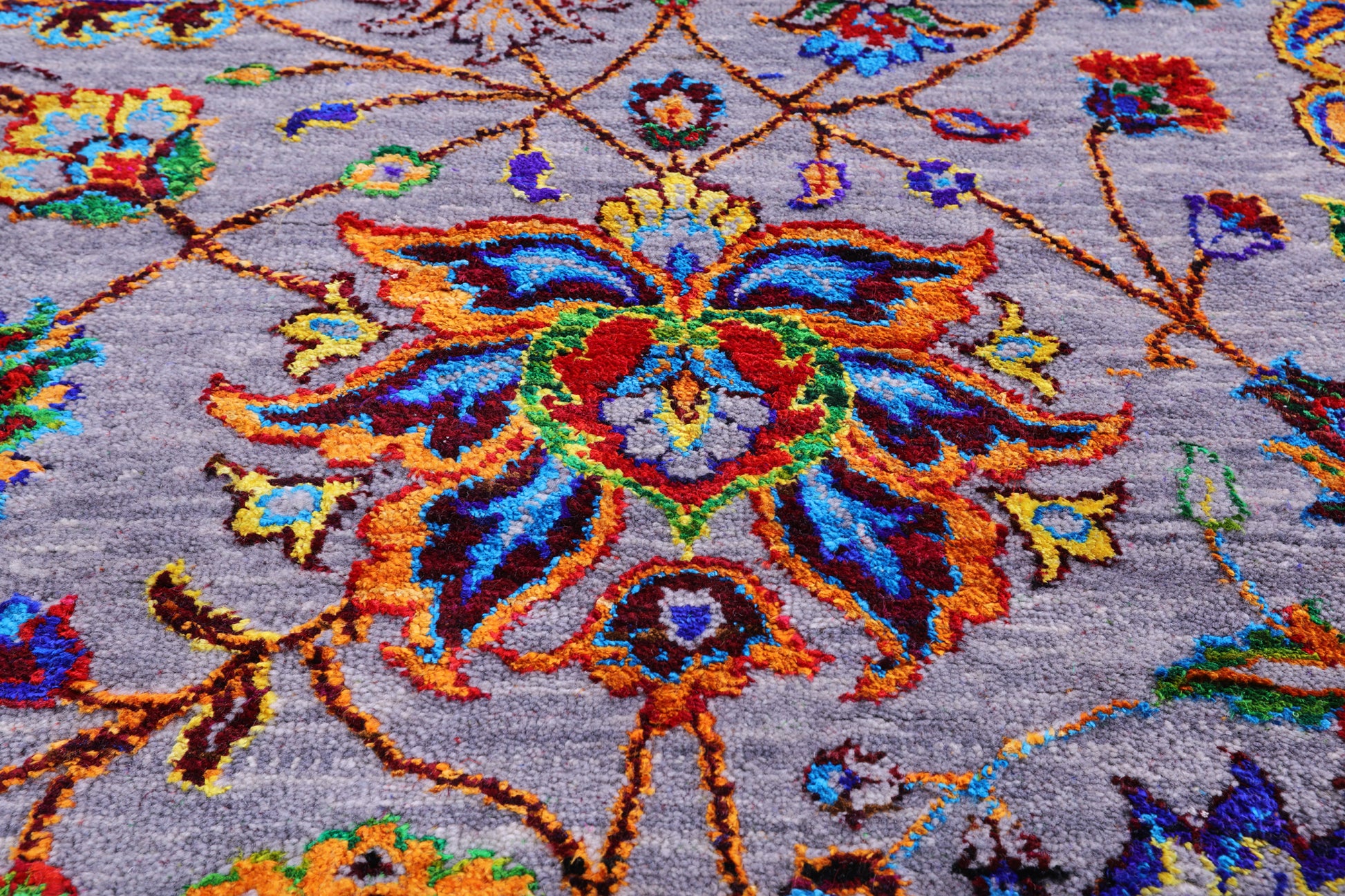 Grey Persian Tabriz Hand Knotted Wool & Silk Rug - 9' 0" X 12' 0" - Golden Nile