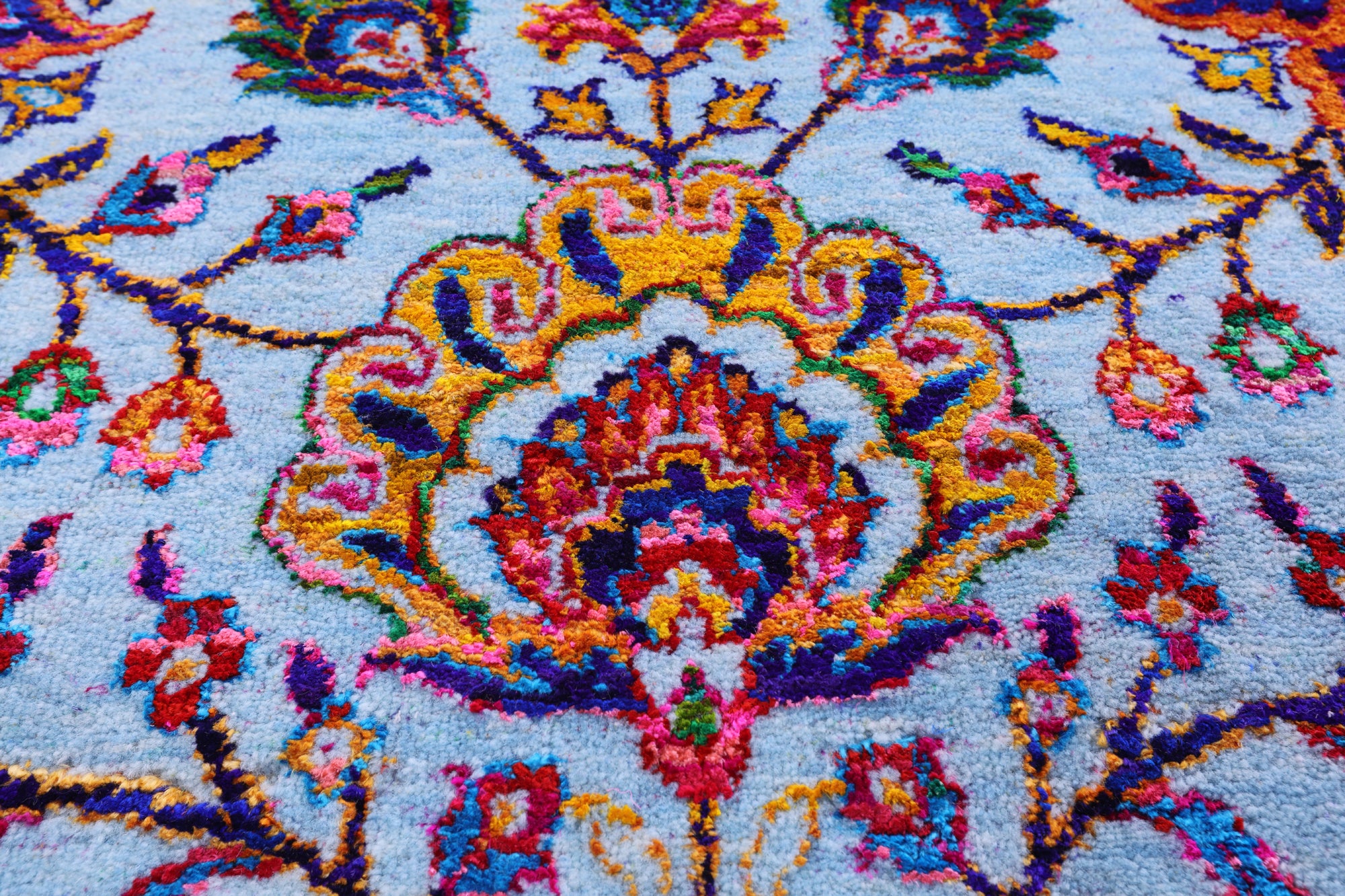 Blue Persian Tabriz Hand Knotted Wool & Silk Rug - 9' 2" X 12' 0" - Golden Nile