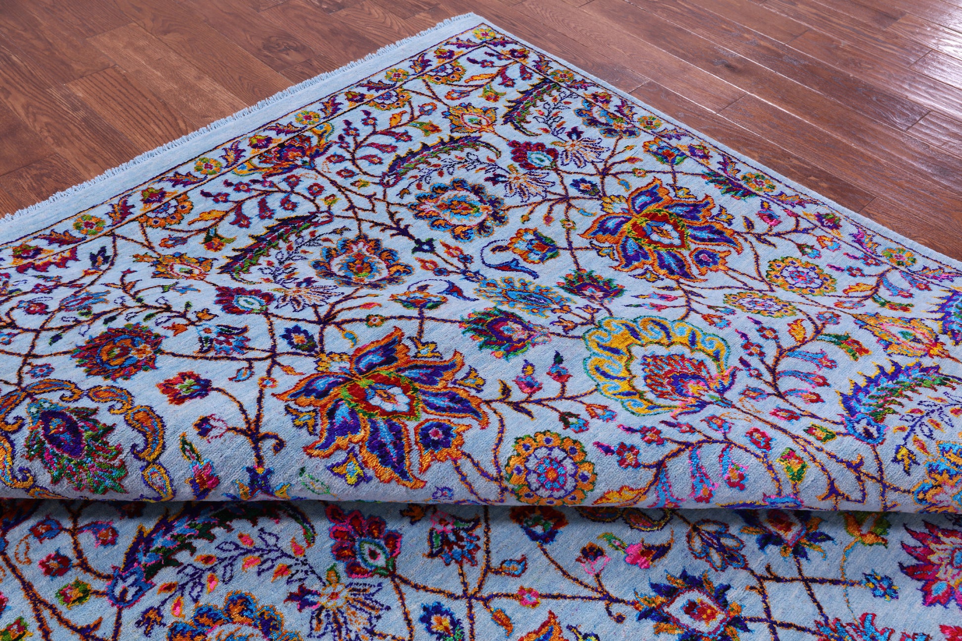Blue Persian Tabriz Hand Knotted Wool & Silk Rug - 9' 2" X 12' 0" - Golden Nile
