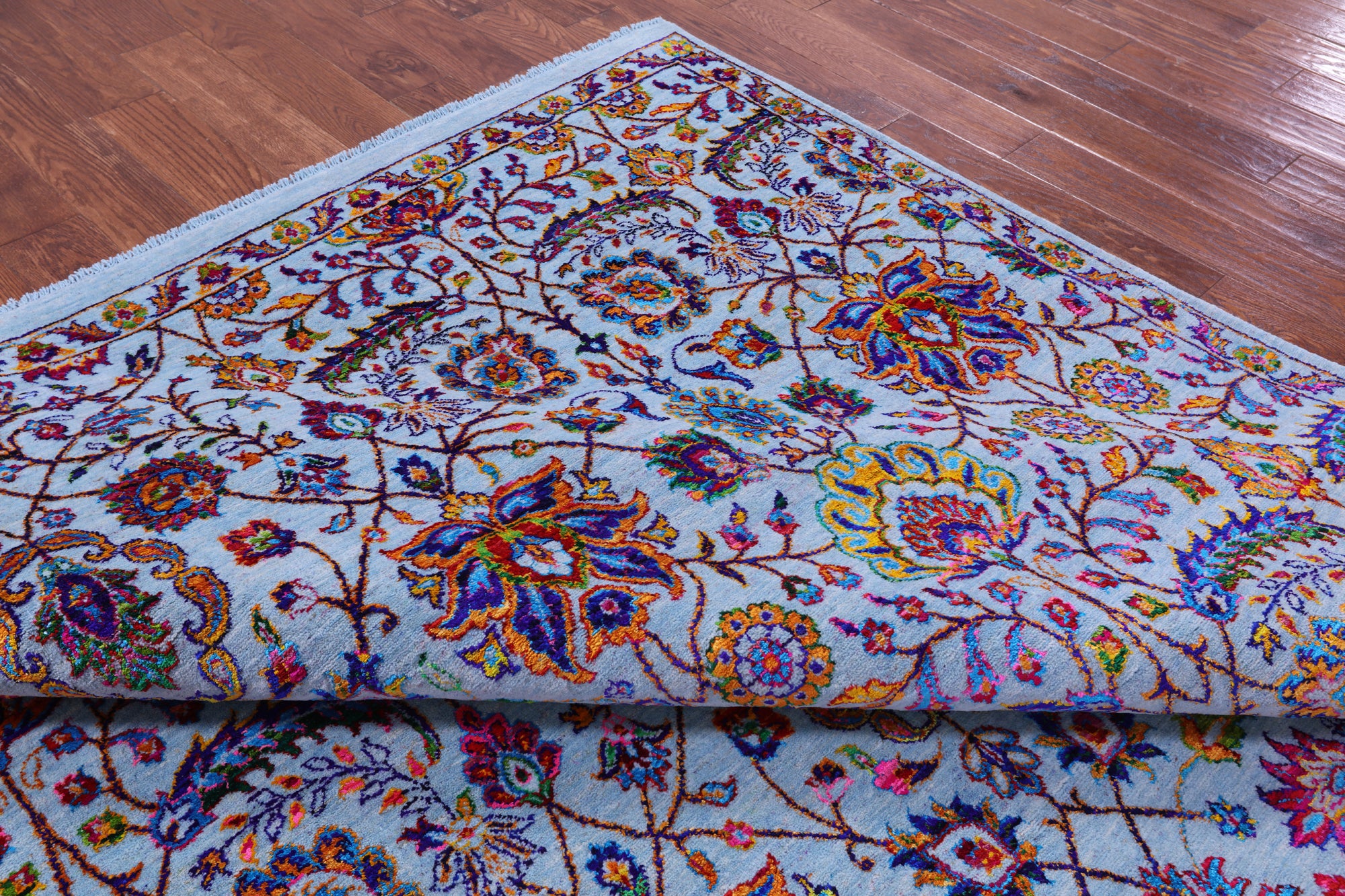 Blue Persian Tabriz Hand Knotted Wool & Silk Rug - 9' 2" X 12' 0" - Golden Nile