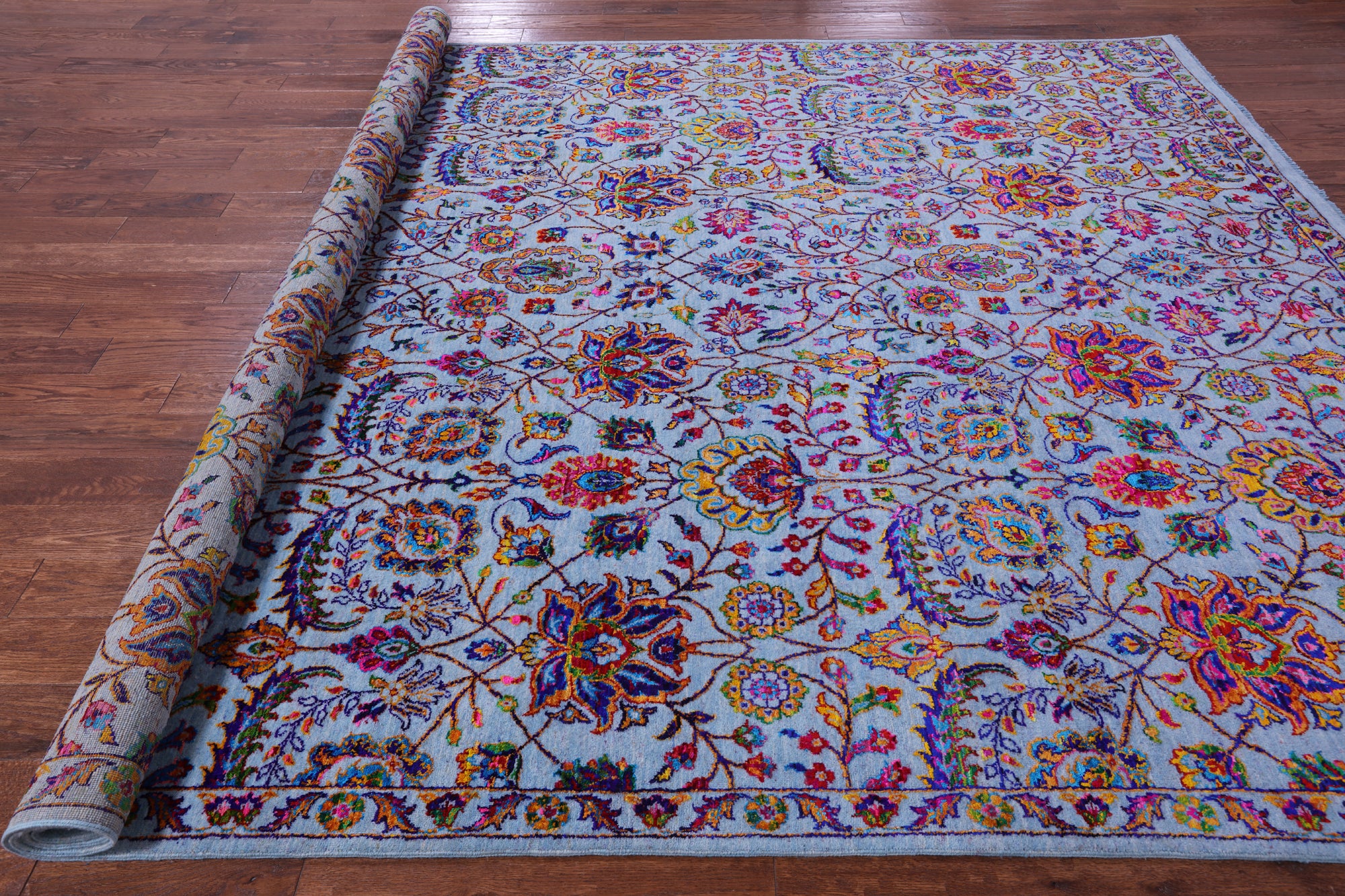 Blue Persian Tabriz Hand Knotted Wool & Silk Rug - 9' 2" X 12' 0" - Golden Nile