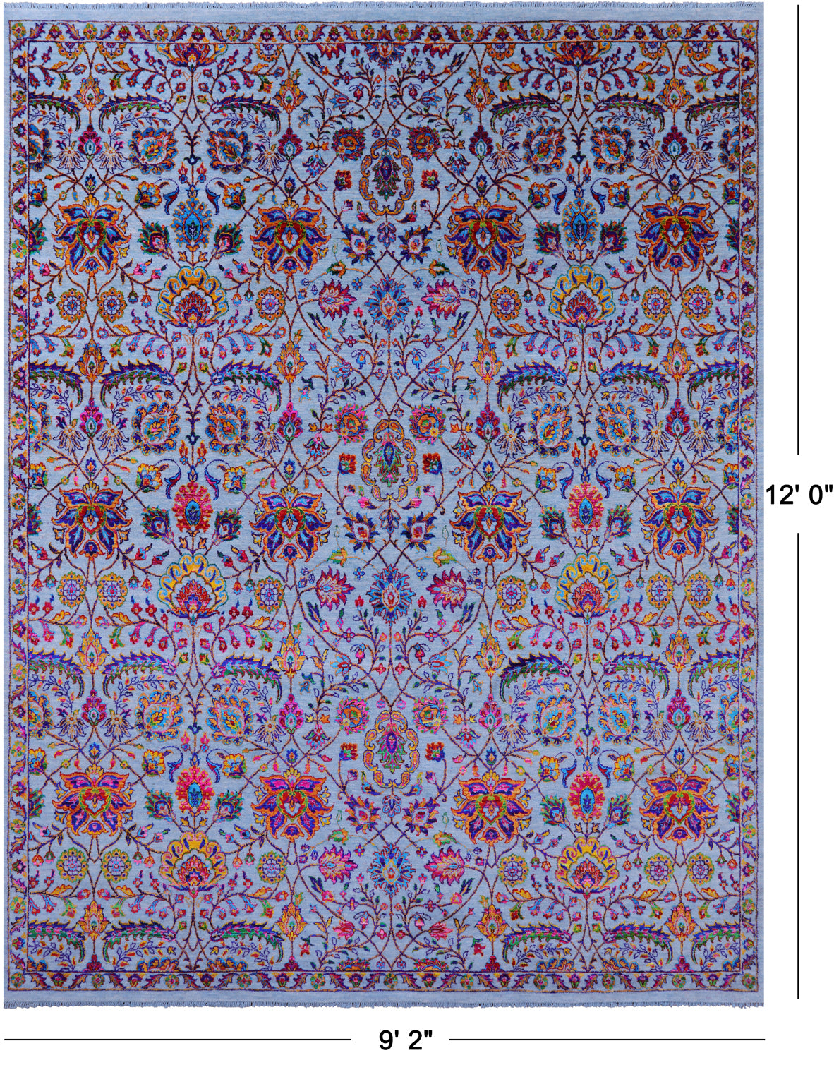 Blue Persian Tabriz Hand Knotted Wool & Silk Rug - 9' 2" X 12' 0" - Golden Nile