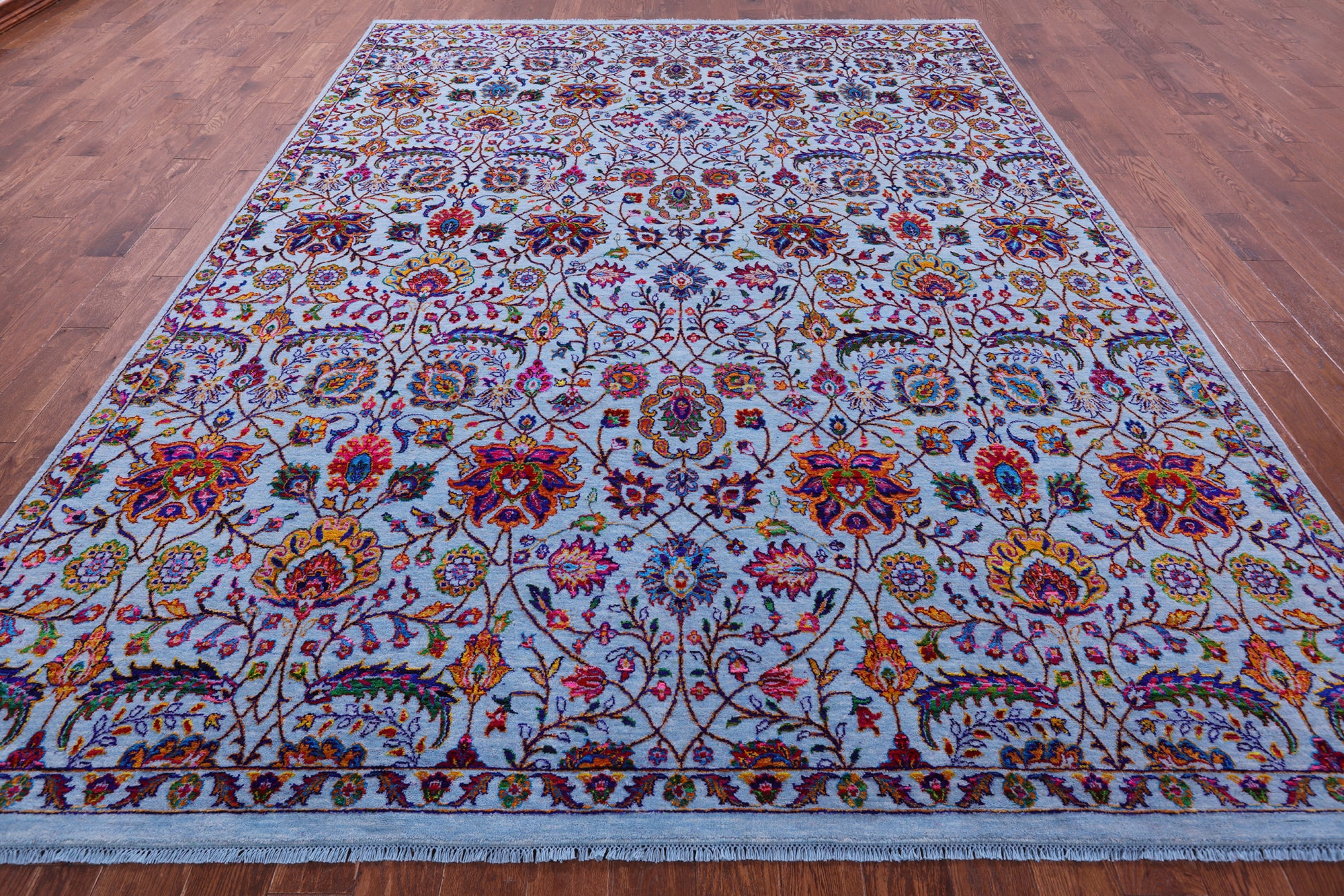 Blue Persian Tabriz Hand Knotted Wool & Silk Rug - 9' 2" X 12' 0" - Golden Nile