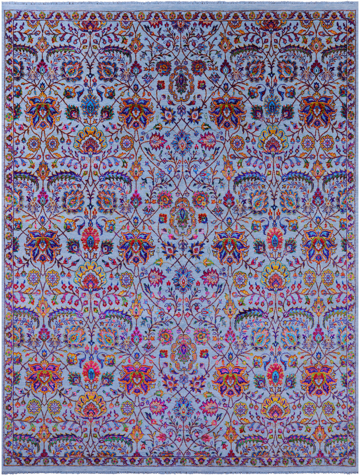 Blue Persian Tabriz Hand Knotted Wool & Silk Rug - 9' 2" X 12' 0" - Golden Nile