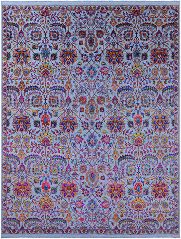 Blue Persian Tabriz Hand Knotted Wool & Silk Rug - 9' 2