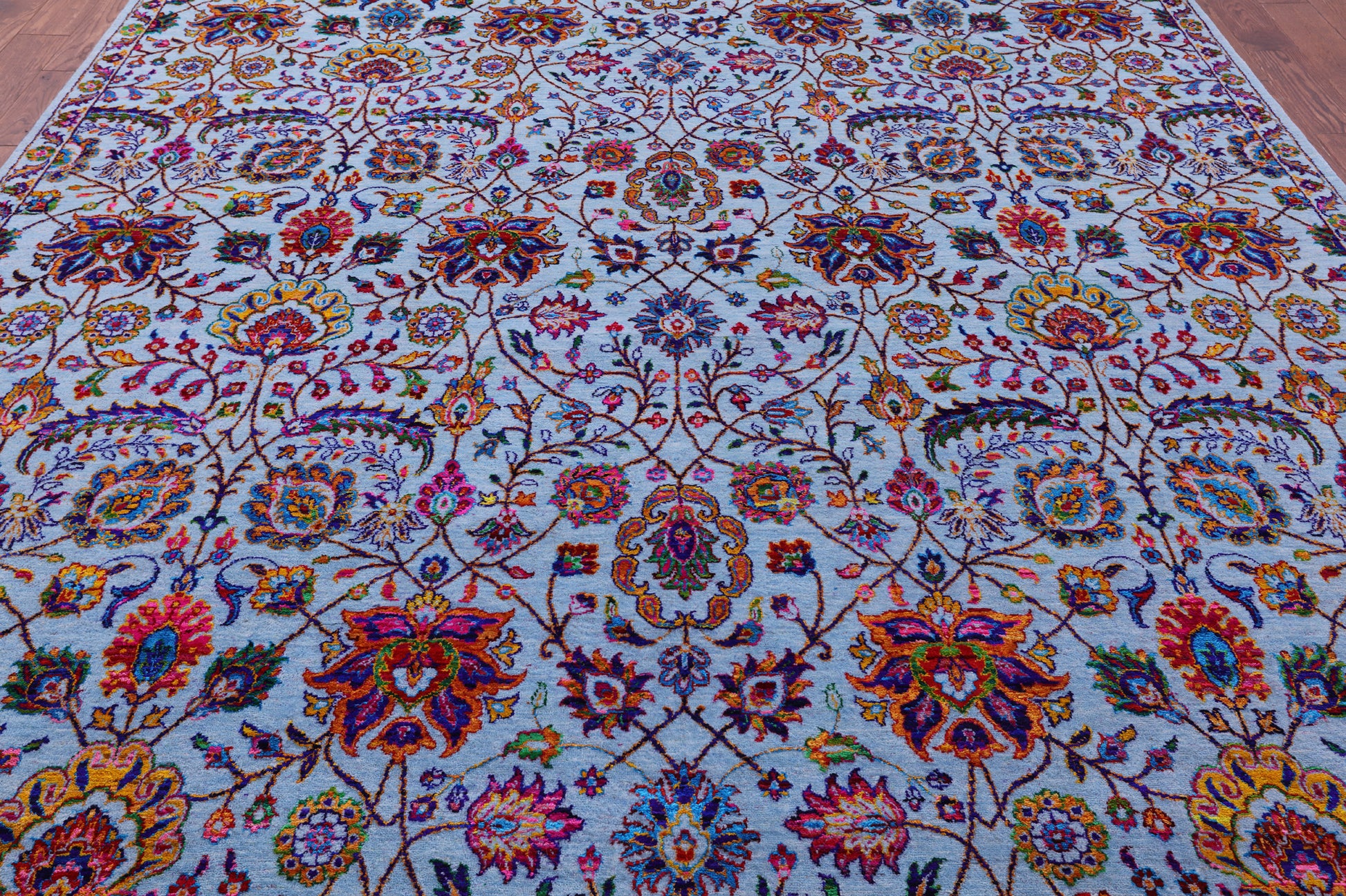 Blue Persian Tabriz Hand Knotted Wool & Silk Rug - 9' 2" X 12' 0" - Golden Nile