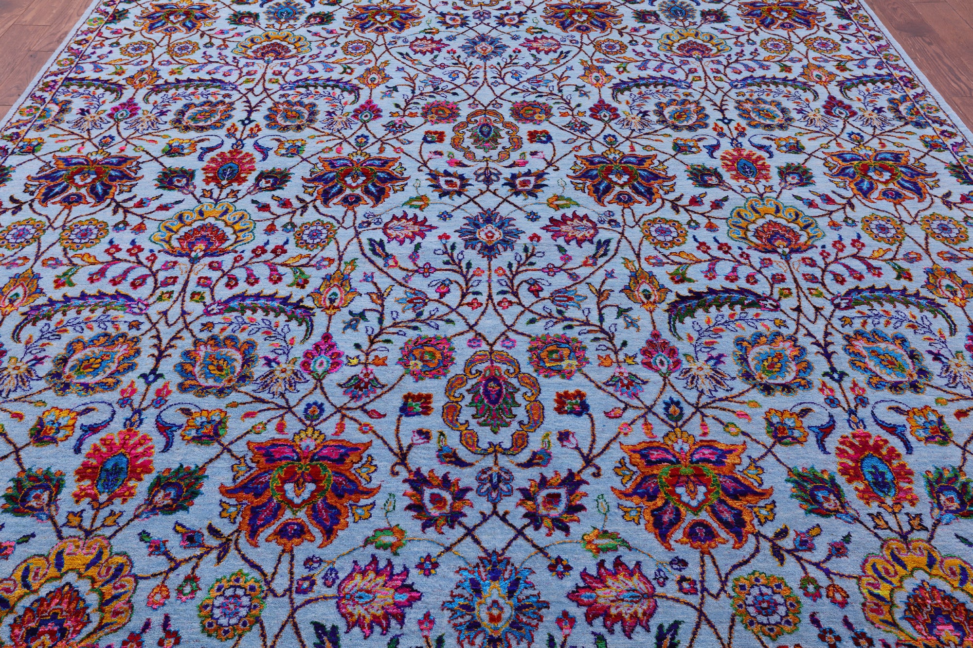 Blue Persian Tabriz Hand Knotted Wool & Silk Rug - 9' 2" X 12' 0" - Golden Nile