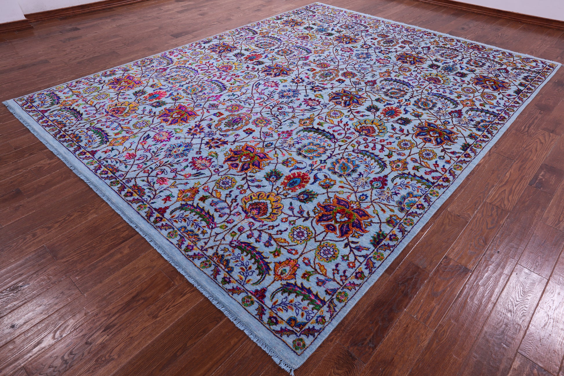 Blue Persian Tabriz Hand Knotted Wool & Silk Rug - 9' 2" X 12' 0" - Golden Nile