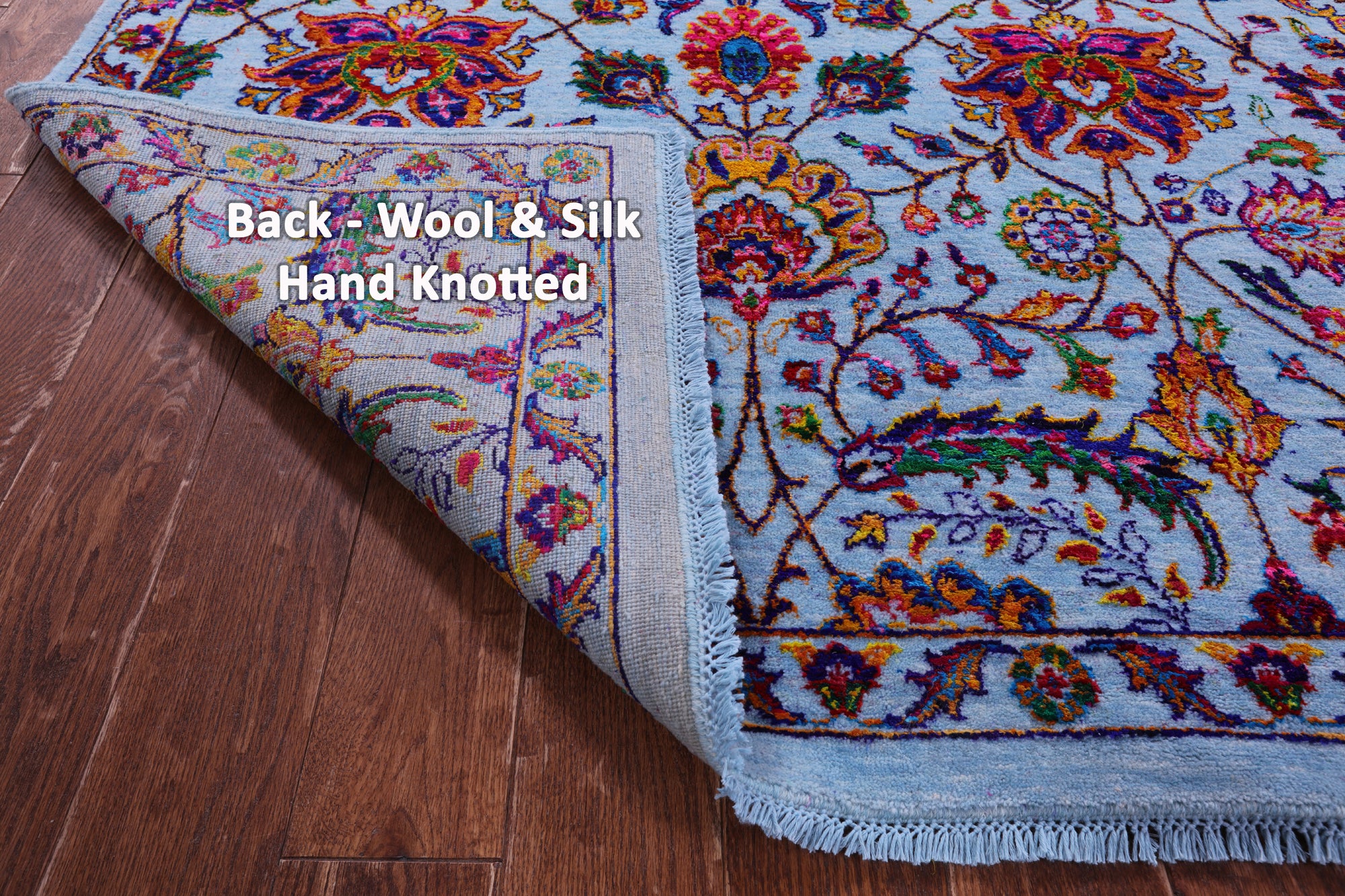 Blue Persian Tabriz Hand Knotted Wool & Silk Rug - 9' 2" X 12' 0" - Golden Nile