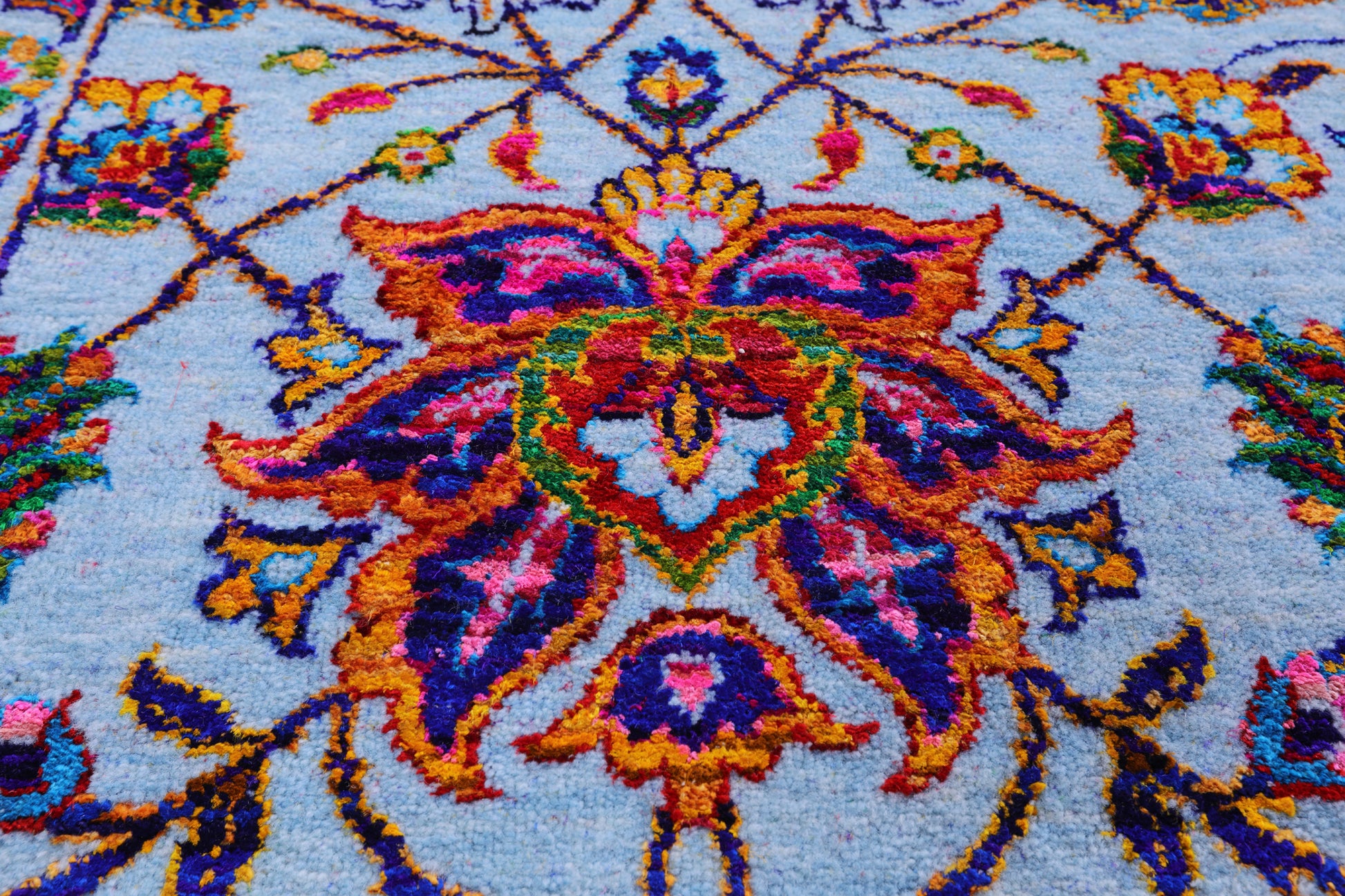 Blue Persian Tabriz Hand Knotted Wool & Silk Rug - 9' 2" X 12' 0" - Golden Nile