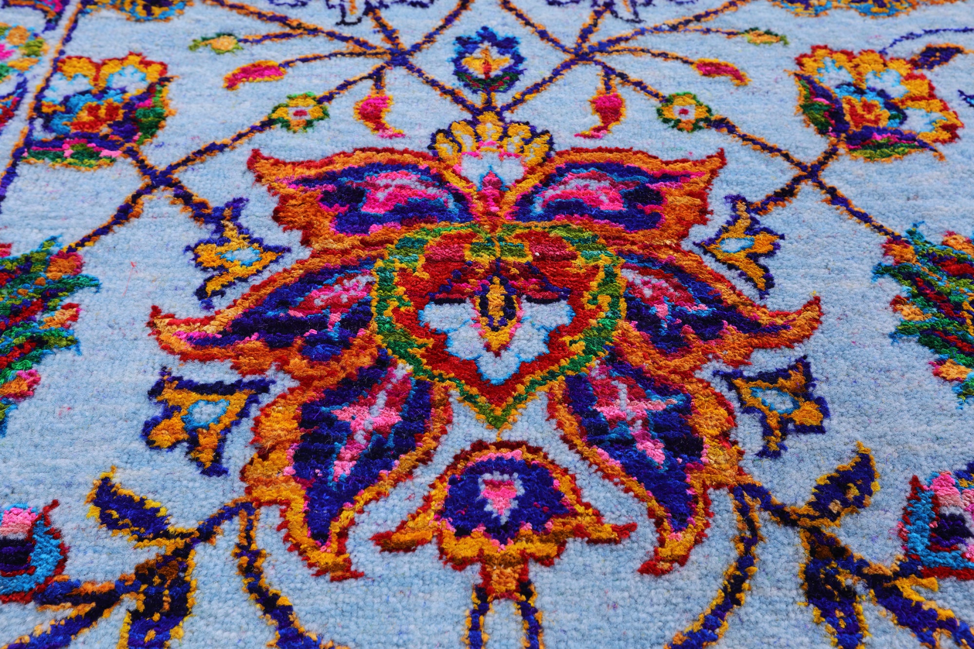 Blue Persian Tabriz Hand Knotted Wool & Silk Rug - 9' 2" X 12' 0" - Golden Nile