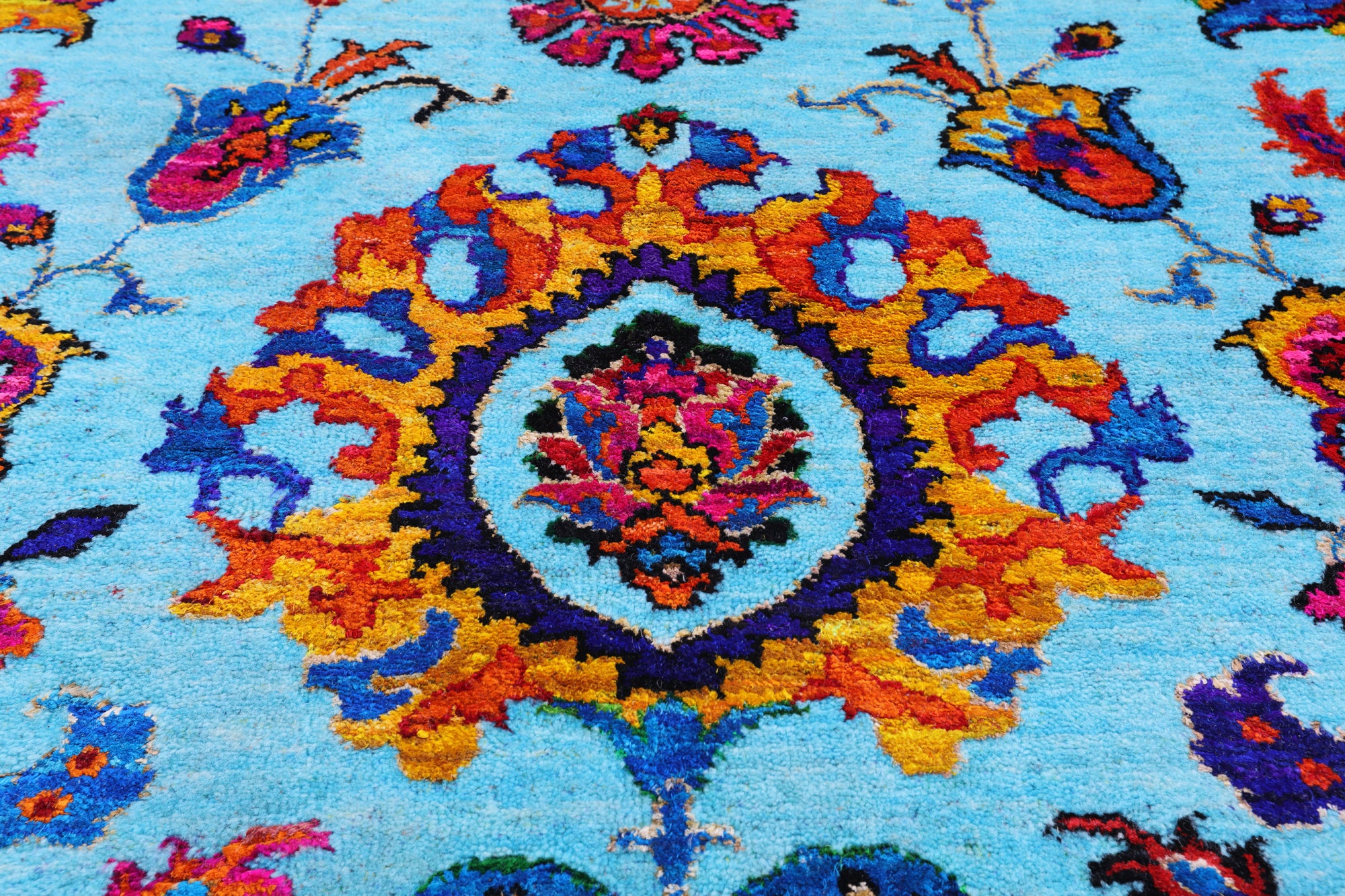 Blue Persian Tabriz Hand Knotted Wool & Silk Rug - 7' 11" X 10' 0" - Golden Nile