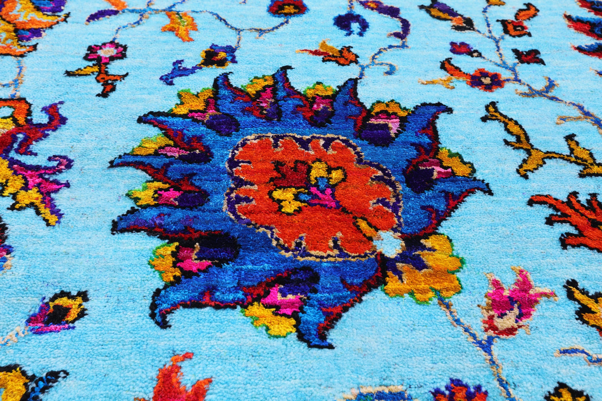 Blue Persian Tabriz Hand Knotted Wool & Silk Rug - 7' 11" X 10' 0" - Golden Nile