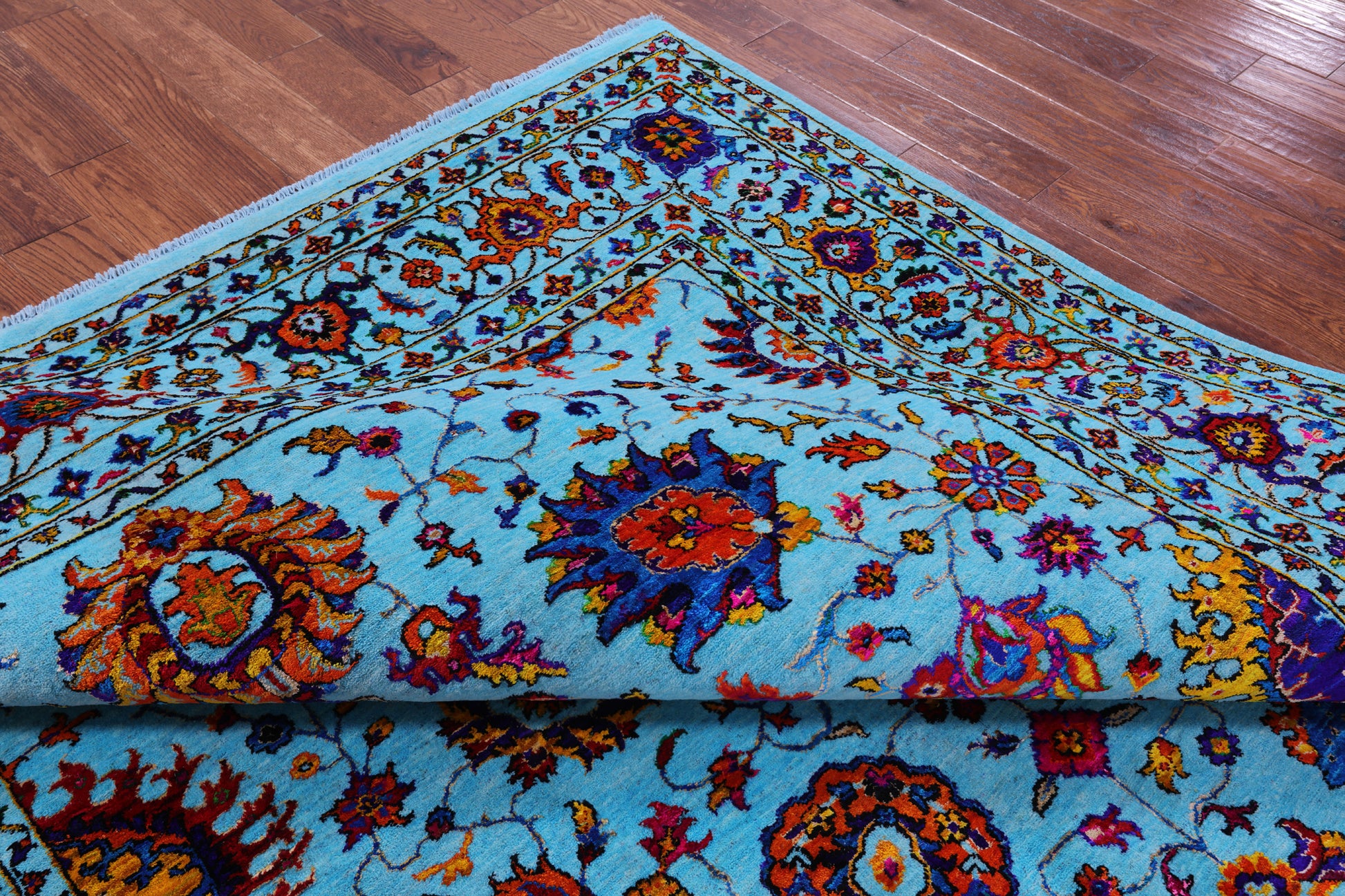 Blue Persian Tabriz Hand Knotted Wool & Silk Rug - 7' 11" X 10' 0" - Golden Nile