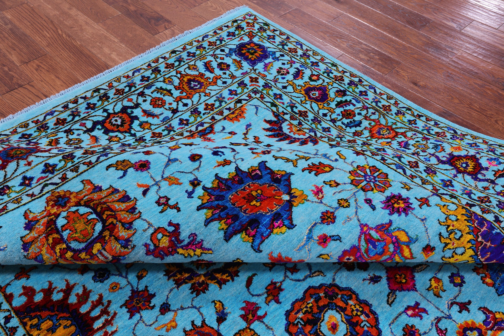 Blue Persian Tabriz Hand Knotted Wool & Silk Rug - 7' 11" X 10' 0" - Golden Nile