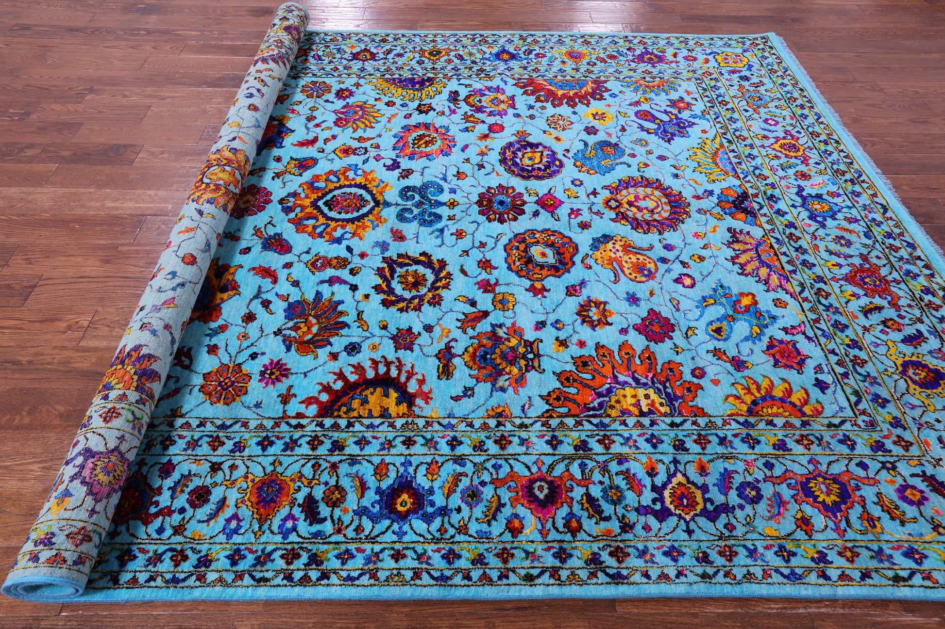 Blue Persian Tabriz Hand Knotted Wool & Silk Rug - 7' 11" X 10' 0" - Golden Nile
