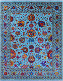 Blue Persian Tabriz Hand Knotted Wool & Silk Rug - 7' 11" X 10' 0" - Golden Nile