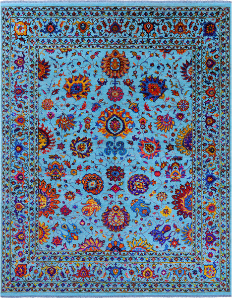 Blue Persian Tabriz Hand Knotted Wool & Silk Rug - 7' 11" X 10' 0" - Golden Nile