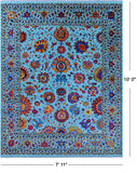 Blue Persian Tabriz Hand Knotted Wool & Silk Rug - 7' 11" X 10' 0" - Golden Nile