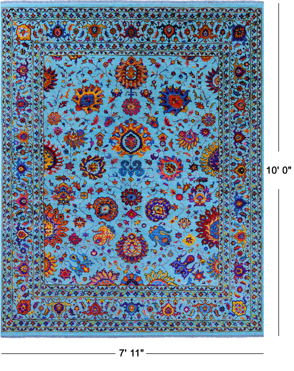 Blue Persian Tabriz Hand Knotted Wool & Silk Rug - 7' 11" X 10' 0" - Golden Nile